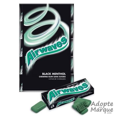 Airwaves Chewing-Gum Black Menthol Sans Sucres Les 5 étuis de 14G - 70G