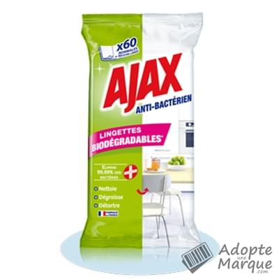 Ajax Lingettes Nettoyantes - Anti-bactérien Le paquet de 60 lingettes