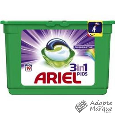 Ariel 3 en 1 PODS - Lessive en écodoses - Couleurs & Style La boîte de 19 doses