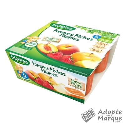 Blédina Coupelle Fruits - Compote Pommes, Pêches & Fraises (dès 6 mois) Les 4 pots de 100G
