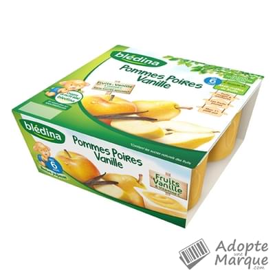 Blédina Coupelle Fruits - Compote Pommes, Poires & Vanille (dès 6 mois) Les 4 pots de 100G
