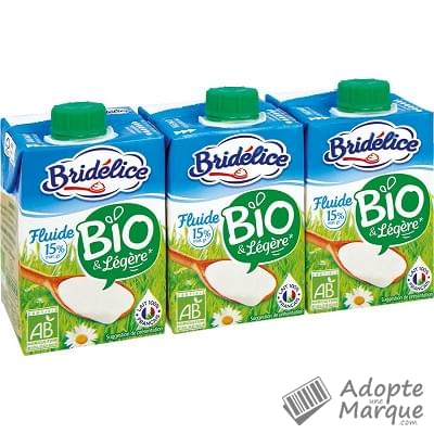 Bridélice Crème légère fluide Bio 15%MG Les 3 briques de 20CL