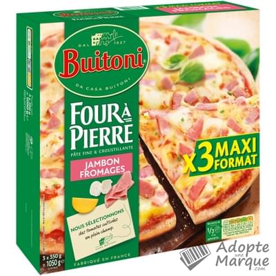 Buitoni Four à Pierre - Pizza Jambon Fromages Les 3 pizzas de 350G