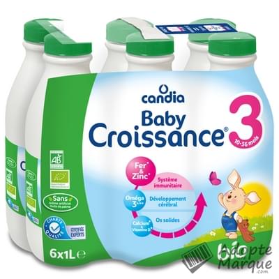 Candia Baby Croissance Bio - Lait liquide 3ème âge (de 10 à 36 mois) Les 6 bouteilles de 1L