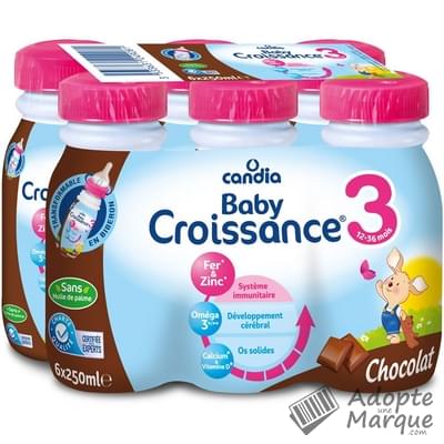 Candia Baby Croissance - Lait liquide 3ème âge Chocolat (dès 10 mois) Les 6 bouteilles de 25CL