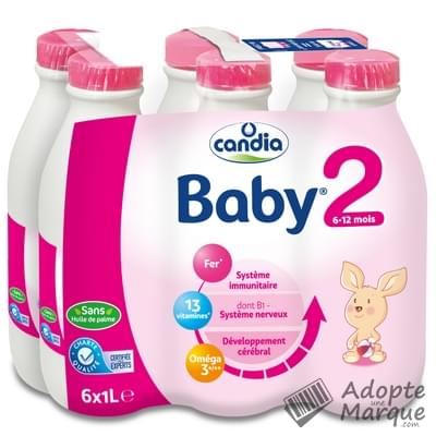Candia Baby - Lait liquide 2ème âge (de 6 à 12 mois) Les 6 bouteilles de 1L