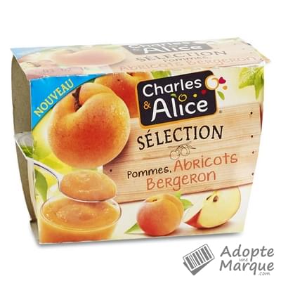 Charles & Alice Desserts aux fruits - Allégés en sucres - Compote Sélection Pommes & Abricots Bergeron Les 4 pots de 100G