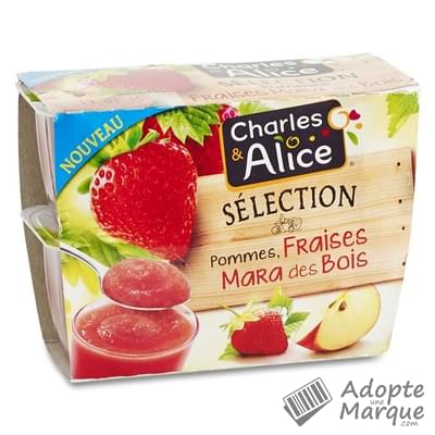 Charles & Alice Desserts aux fruits - Allégés en sucres - Compote Sélection Pommes & Fraises Mara des Bois Les 4 pots de 100G