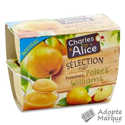 Charles & Alice Desserts aux fruits - Allégés en sucres - Compote Sélection Pommes & Poires Williams Les 4 pots de 100G