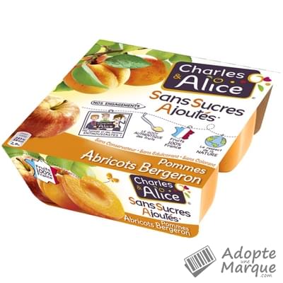 Charles & Alice Desserts aux fruits - Sans sucres ajoutés - Saveur Pommes & Abricots Bergeron Les 4 pots de 100G