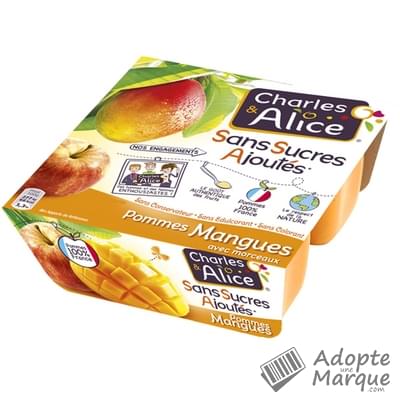 Charles & Alice Desserts aux fruits - Sans sucres ajoutés - Saveur Pommes & Mangues Les 4 pots de 100G