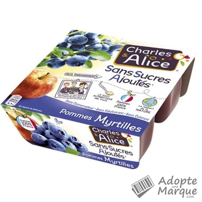 Charles & Alice Desserts aux fruits - Sans sucres ajoutés - Saveur Pommes & Myrtilles Les 4 pots de 97G