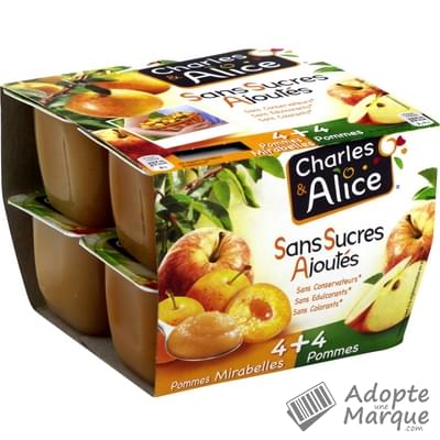 Charles & Alice Desserts aux fruits - Sans sucres ajoutés - Saveur Pommes & Saveur Pommes-Mirabelles Les 8 pots de 100G