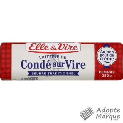 Elle & Vire Beurre de Condé-sur-Vire Demi-sel 80%MG Le rouleau de 250G