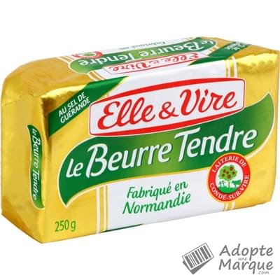 Elle & Vire Beurre Tendre Demi-Sel 82%MG La plaquette de 250G