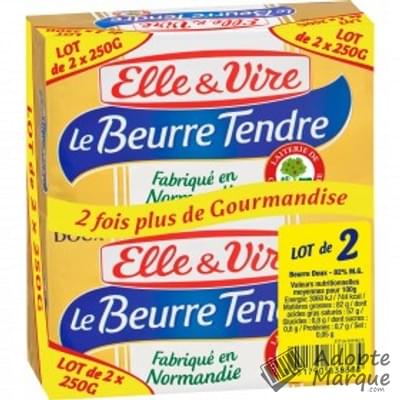 Elle & Vire Beurre Tendre Doux 82%MG Les 2 plaquettes de 250G