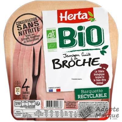 Herta Bio - Jambon cuit à la Broche Conservation sans Nitrite La barquette de 4 tranches - 120G