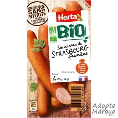 Herta Bio - Saucisse de Strasbourg Conservation sans Nitrite Le paquet de 4 saucisses - 140G