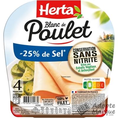 Herta Blanc de Poulet Sel Réduit Conservation sans Nitrite La barquette de 4 tranches - 120G