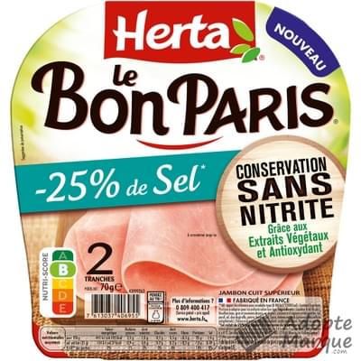 Herta Le Bon Paris - Jambon -25% de Sel Conservation sans Nitrite La barquette de 2 tranches - 70G