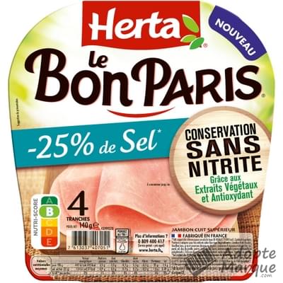 Herta Le Bon Paris - Jambon -25% de Sel Conservation sans Nitrite La barquette de 4 tranches - 140G