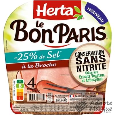 Herta Le Bon Paris - Jambon à la Broche -25% de Sel Conservation sans Nitrite La barquette de 4 tranches - 140G