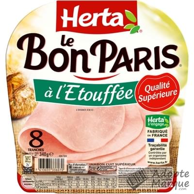 Herta Le Bon Paris - Jambon à l'Etouffée La barquette de 8 tranches - 340G