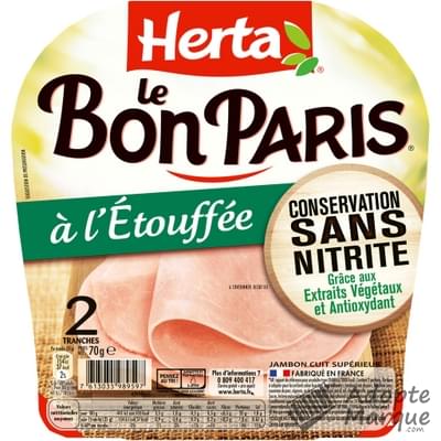 Herta Le Bon Paris - Jambon à l'Etouffée Conservation sans Nitrite La barquette de 2 tranches - 70G
