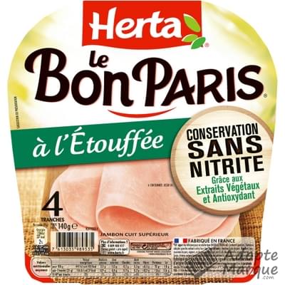 Herta Le Bon Paris - Jambon à l'Etouffée Conservation sans Nitrite La barquette de 4 tranches - 140G