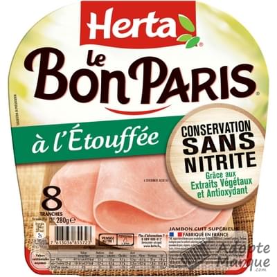 Herta Le Bon Paris - Jambon à l'Etouffée Conservation sans Nitrite La barquette de 8 tranches - 280G