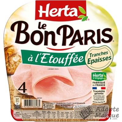 Herta Le Bon Paris - Jambon à l'Etouffée Tranches Epaisses La barquette de 4 tranches - 200G