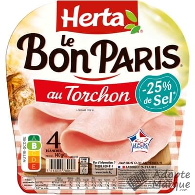Herta Le Bon Paris - Jambon au Torchon -25% de Sel La barquette de 4 tranches - 140G