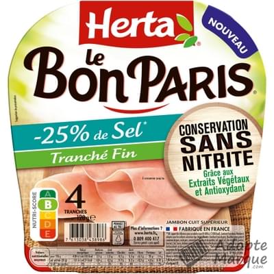 Herta Le Bon Paris - Jambon Tranché fin -25% de Sel Conservation sans Nitrite La barquette de 4 tranches - 120G
