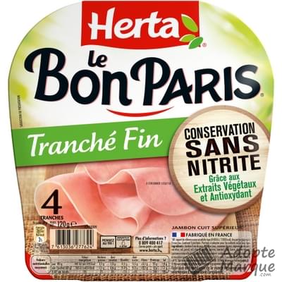Herta Le Bon Paris - Jambon Tranché Fin Conservation sans Nitrite La barquette de 4 tranches - 120G