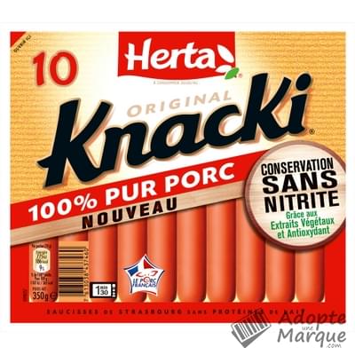 Herta Knacki Original - Saucisses de Strasbourg 100% Pur Porc Conservation sans Nitrite Le paquet de 10 saucisses - 350G