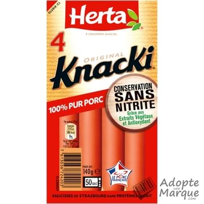 Herta Knacki Original - Saucisses de Strasbourg 100% Pur Porc Conservation sans Nitrite Le paquet de 4 saucisses - 140G