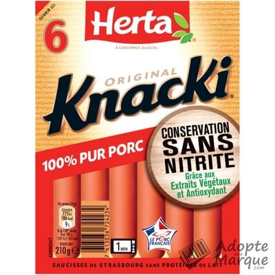 Herta Knacki Original - Saucisses de Strasbourg 100% Pur Porc Conservation sans Nitrite Le paquet de 6 saucisses - 210G