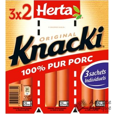 Herta Knacki Original - Saucisses de Strasbourg 100% Pur Porc - Sachets 3x2 Le paquet de 6 saucisses - 210G