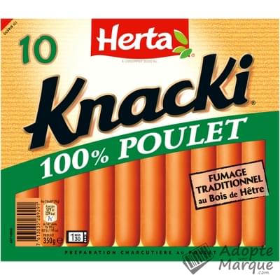 Herta Knacki - Saucisses de Strasbourg 100% Poulet Le paquet de 10 saucisses - 350G