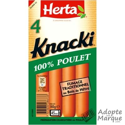 Herta Knacki - Saucisses de Strasbourg 100% Poulet Le paquet de 4 saucisses - 140G