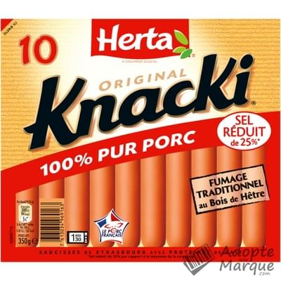 Herta Knacki Sel Réduit - 25% de sel en moins - Saucisses de Strasbourg 100% Pur Porc Le paquet de 10 saucisses - 350G