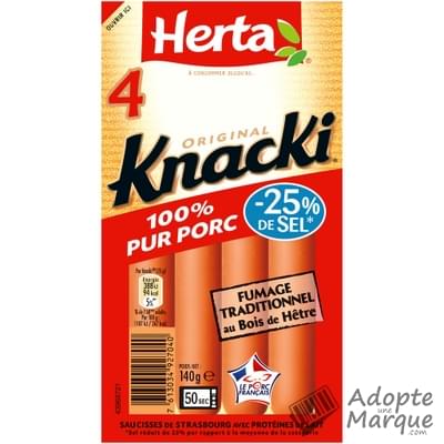 Herta Knacki Sel Réduit - 25% de sel en moins - Saucisses de Strasbourg 100% Pur Porc Le paquet de 4 saucisses - 140G