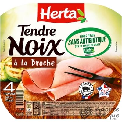 Herta Tendre Noix - Jambon cuit à la Broche sans Antibiotique La barquette de 4 tranches - 120G
