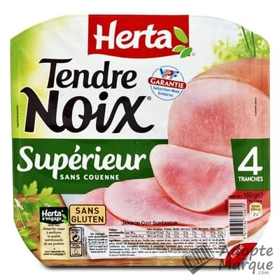 Herta Tendre Noix - Jambon cuit Supérieur sans couenne La barquette de 4 tranches - 160G