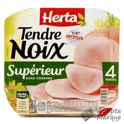 Herta Tendre Noix - Jambon cuit Supérieur sans couenne La barquette de 6 tranches - 240G