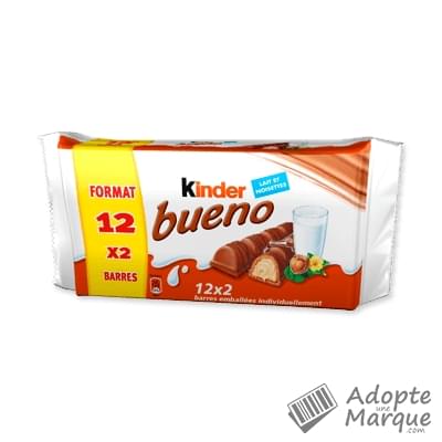 Kinder Bueno - Fines Gaufrettes enrobées de Chocolat au lait fourrées au Lait & Noisettes Les 12 sachets de 2 barres - 516G