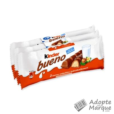 Kinder Bueno - Fines Gaufrettes enrobées de Chocolat au lait fourrées au Lait & Noisettes Les 3 sachets de 2 barres - 129G