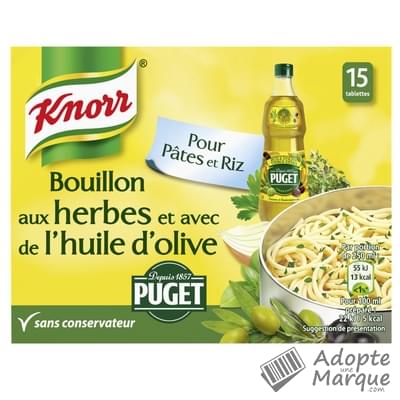 Knorr Bouillon aux Herbes et à l'huile d'Olive Puget Le paquet de 15 tablettes - 150G