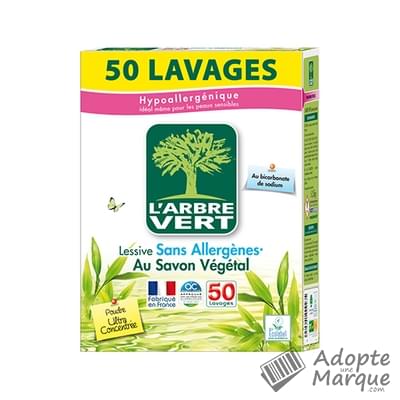 L'Arbre Vert Lessive en Poudre au Savon Végétal "La boîte de 2,5KG (50 lavages)"