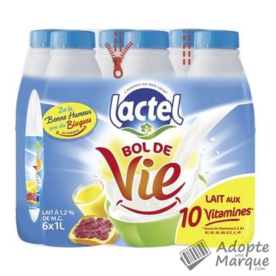 Lactel Bol de Vie - Lait enrichi en vitamines Les 6 bouteilles de 1L